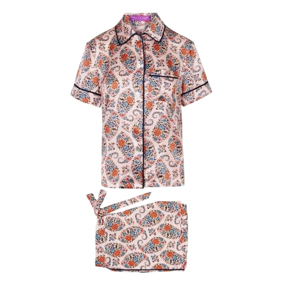Liberty London Florence Silk Pajama Set Pink Floral‎ Paisley Shorts Top Small